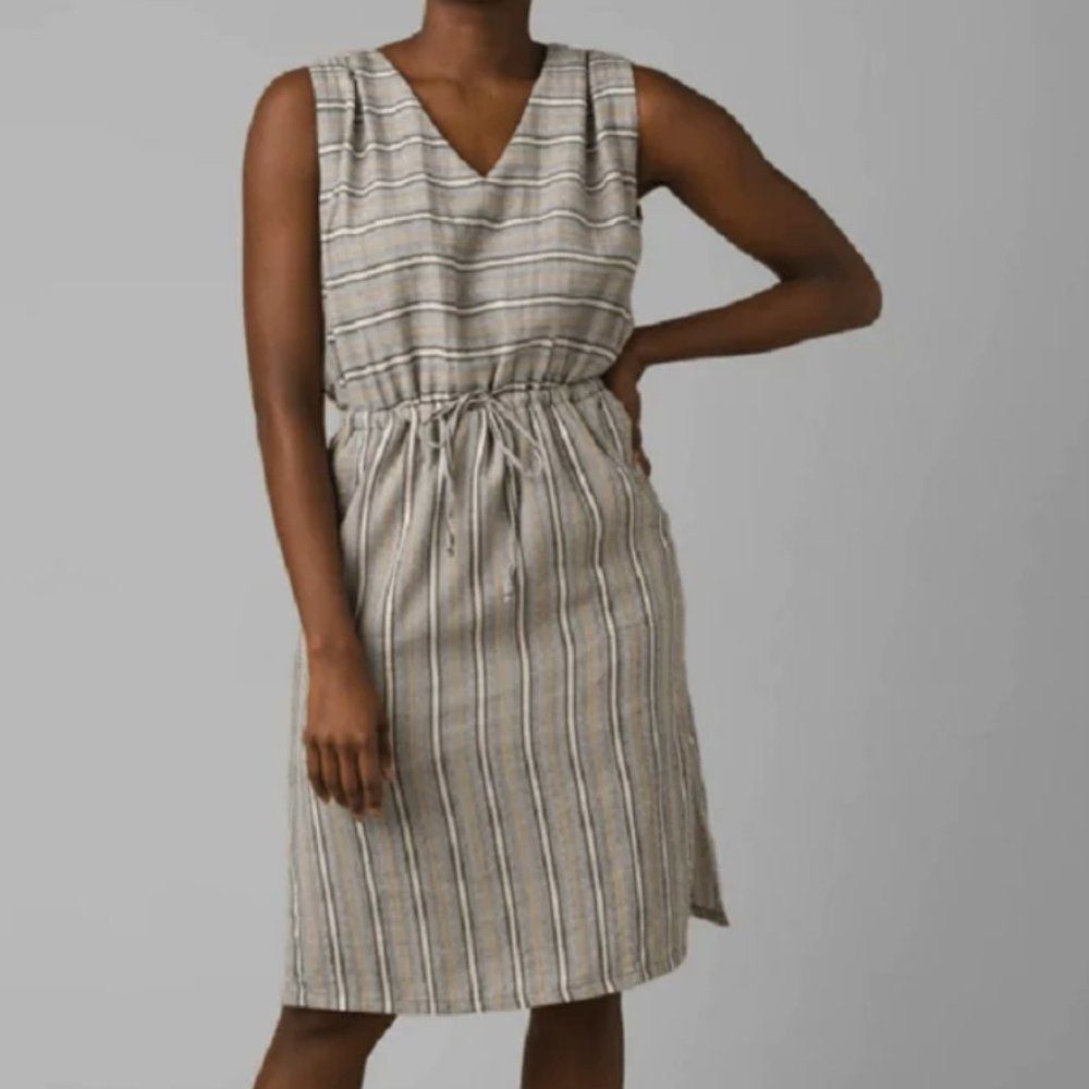 Prana Ecotropics Dress Size S Womens 100% Organic Cotton Stripe Midi Boho New